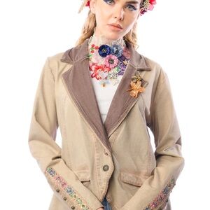 Aratta Beige and Brown Embroidered Jacket